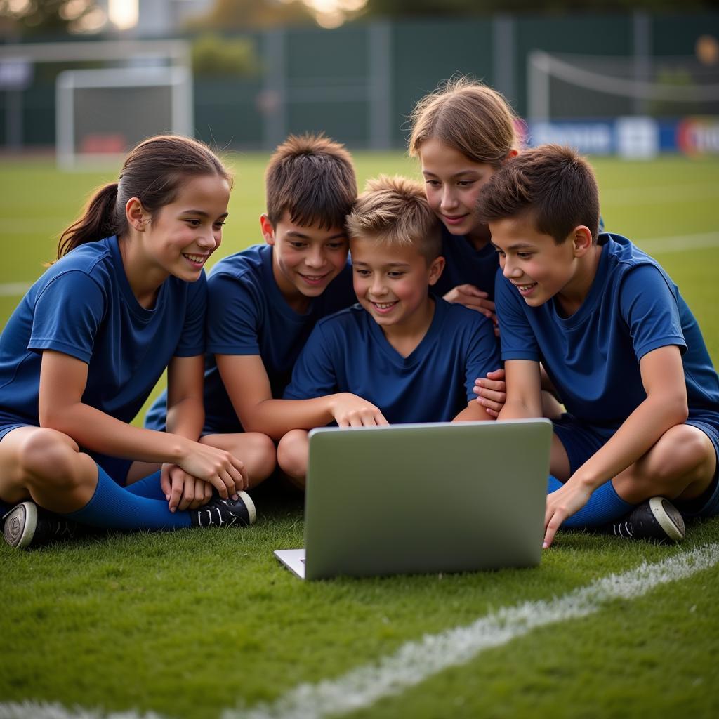 Young Football Players Connecting Online