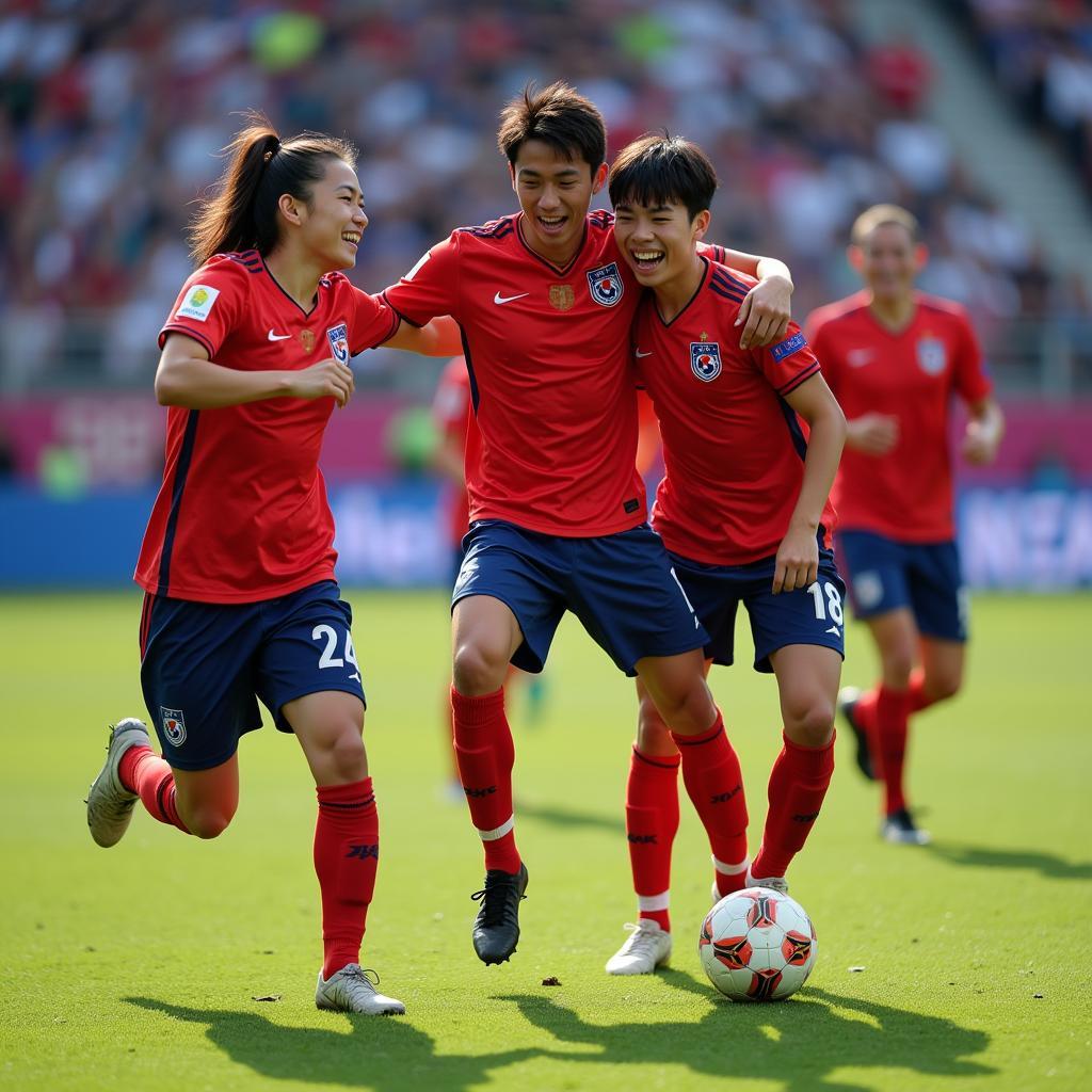 Young Footballer Celebrating a Goal in South Korea