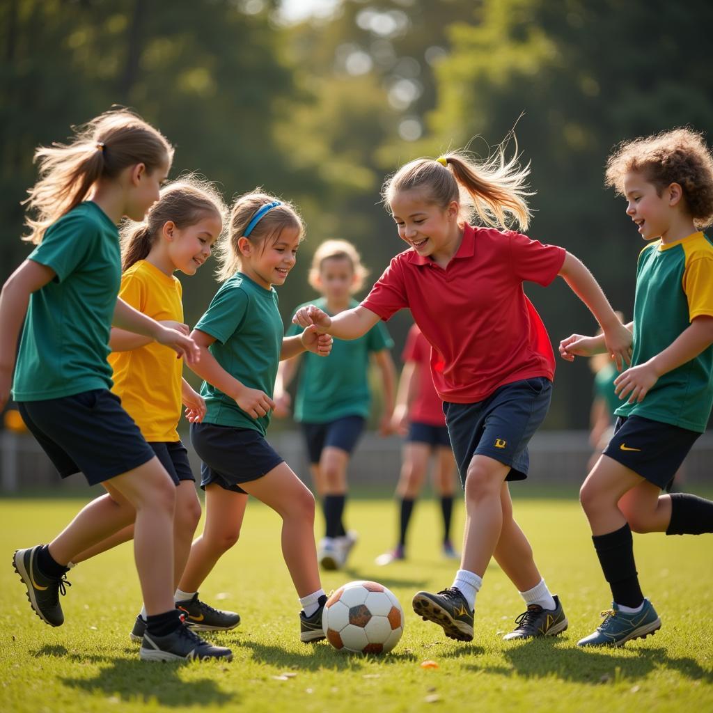 Young footballers playing a match