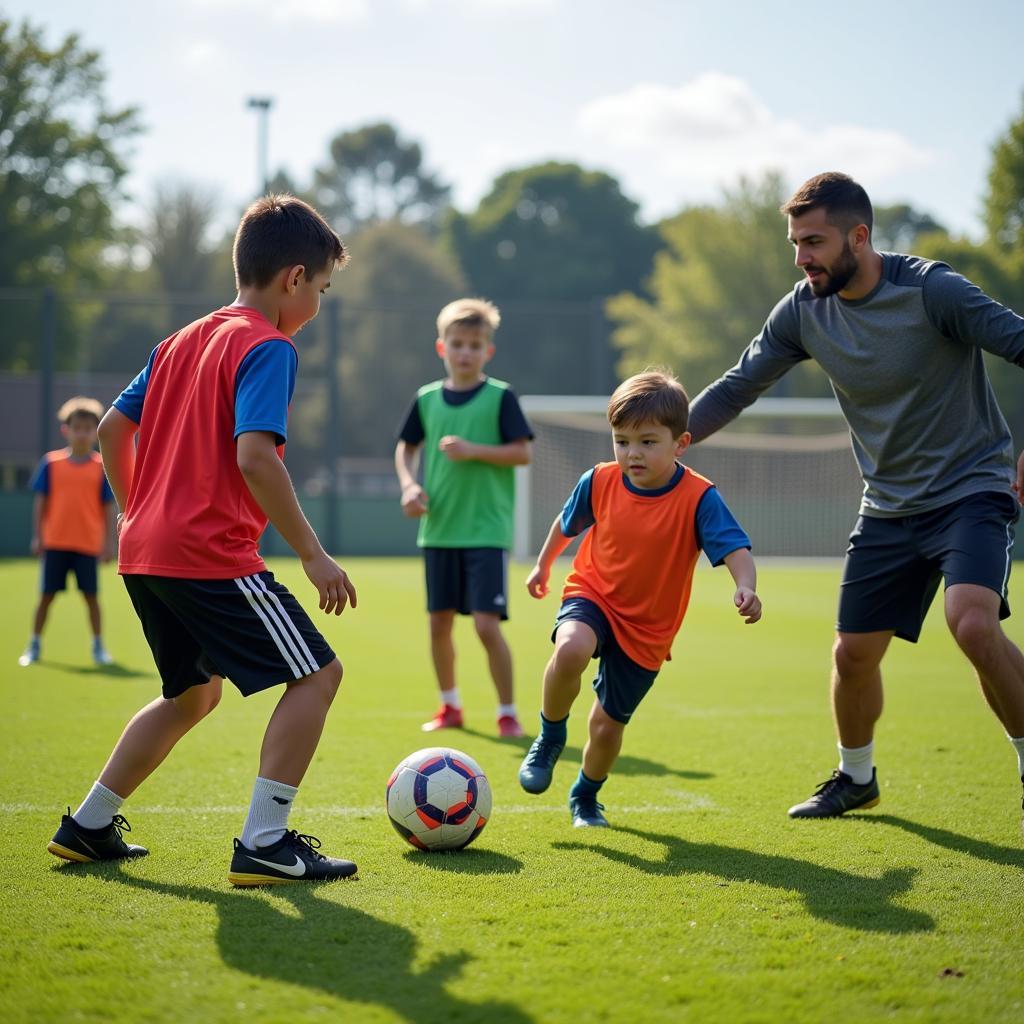 Young footballers training at a football academy.