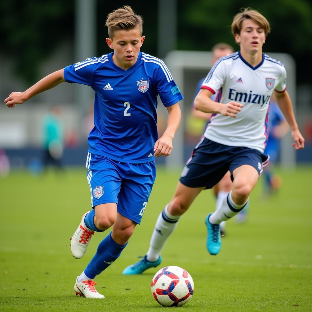 Young Player Dribbling Past Opponents