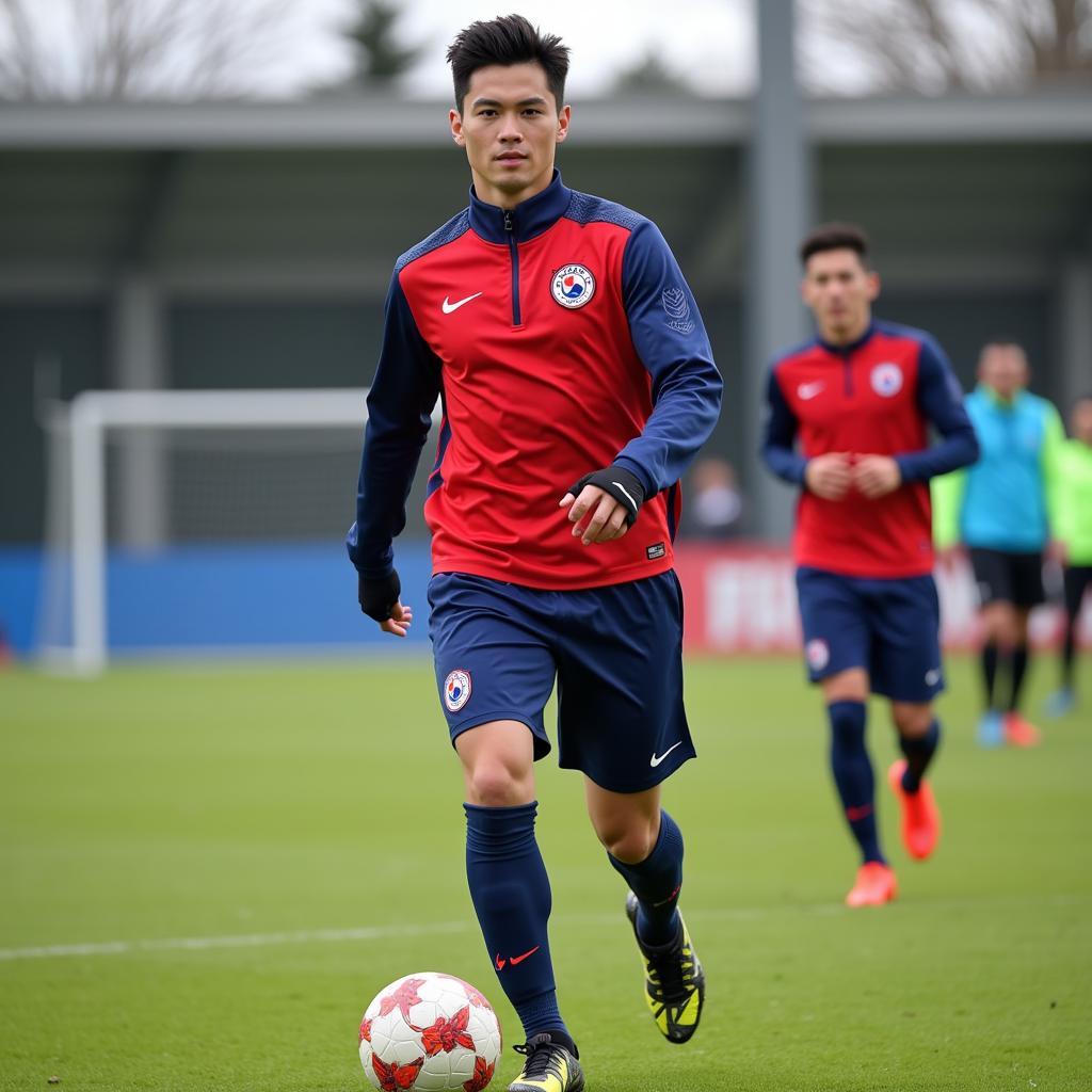 Young South Korean Footballer Training in France