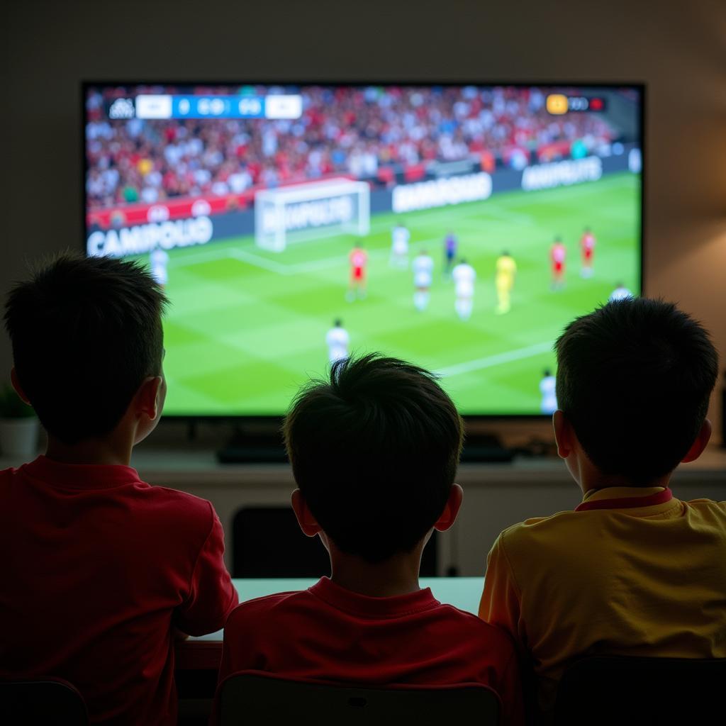 Young Southeast Asian Football Fans Watching a Game on TV