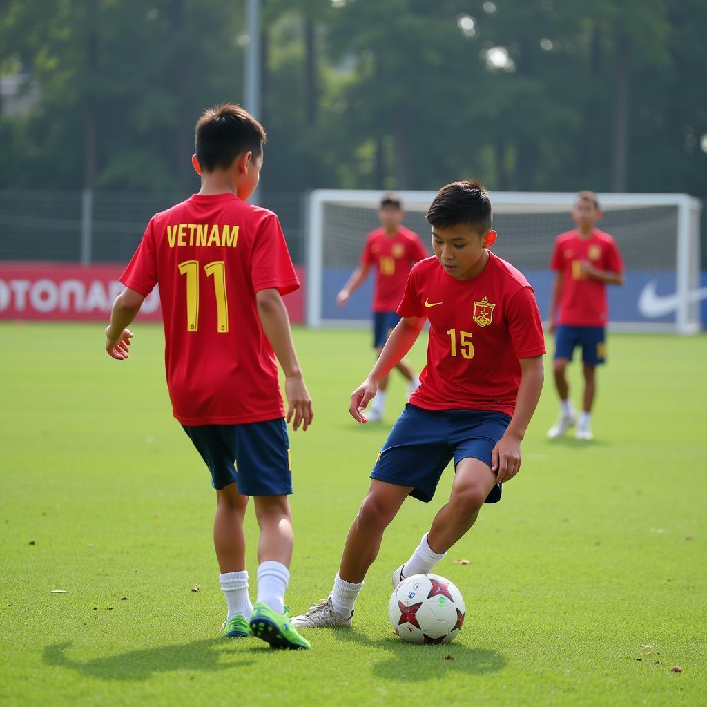 Young Vietnamese Football Players Training