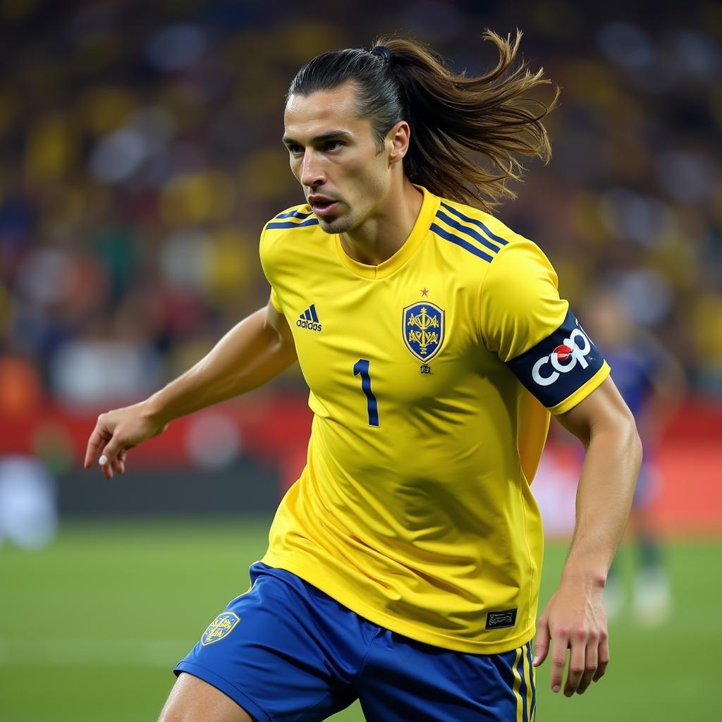 Zlatan Ibrahimović playing for the Swedish national team.