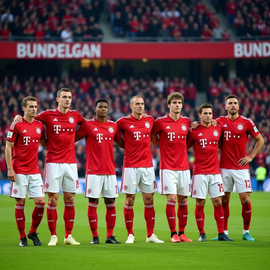 1. FC Köln players lined up before a Bundesliga match.