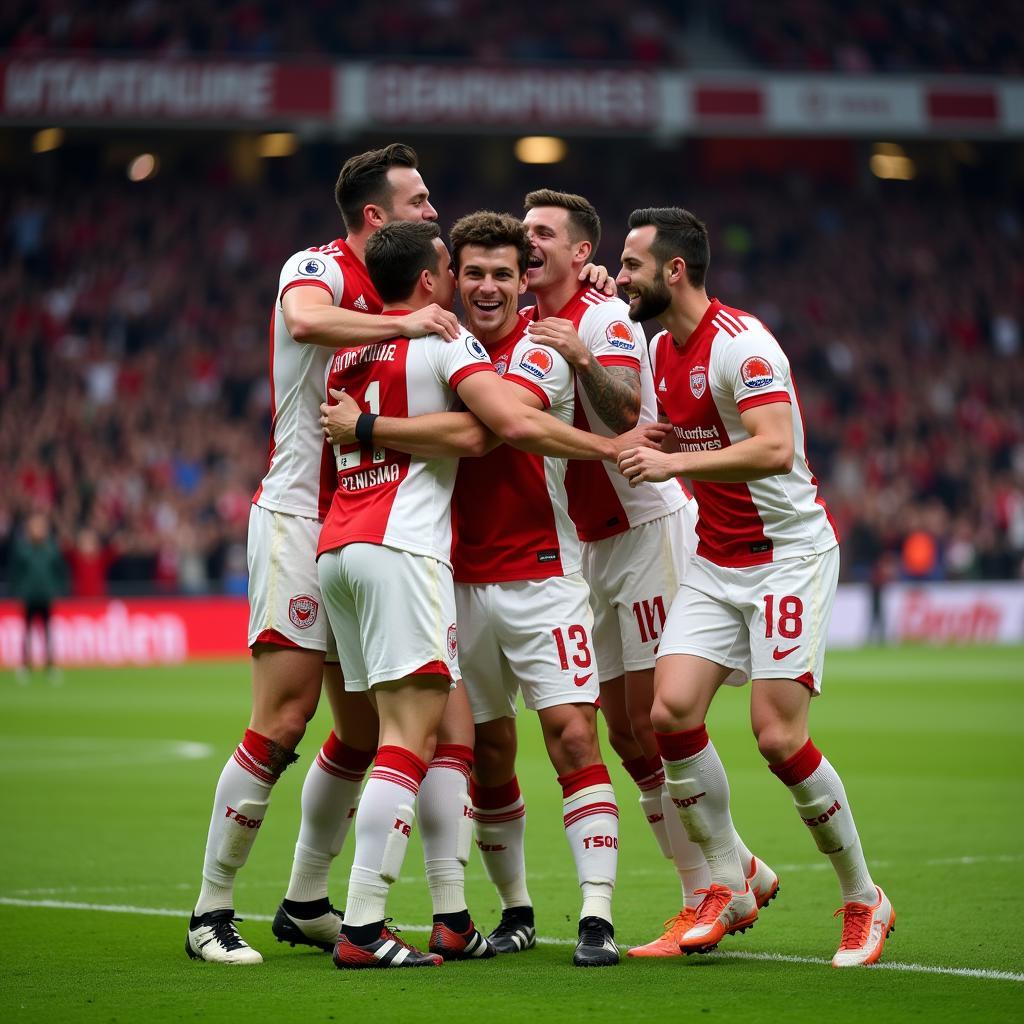 1. FC Köln striker celebrates scoring a crucial goal.