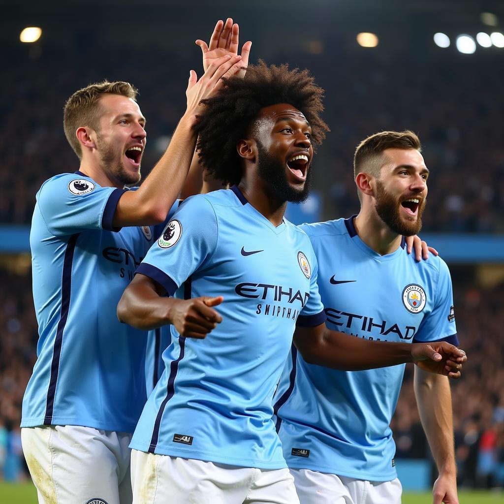 Ake Celebrating Success with Manchester City