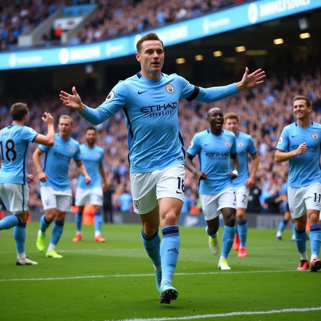 Alfie Haaland celebrates a goal for Manchester City