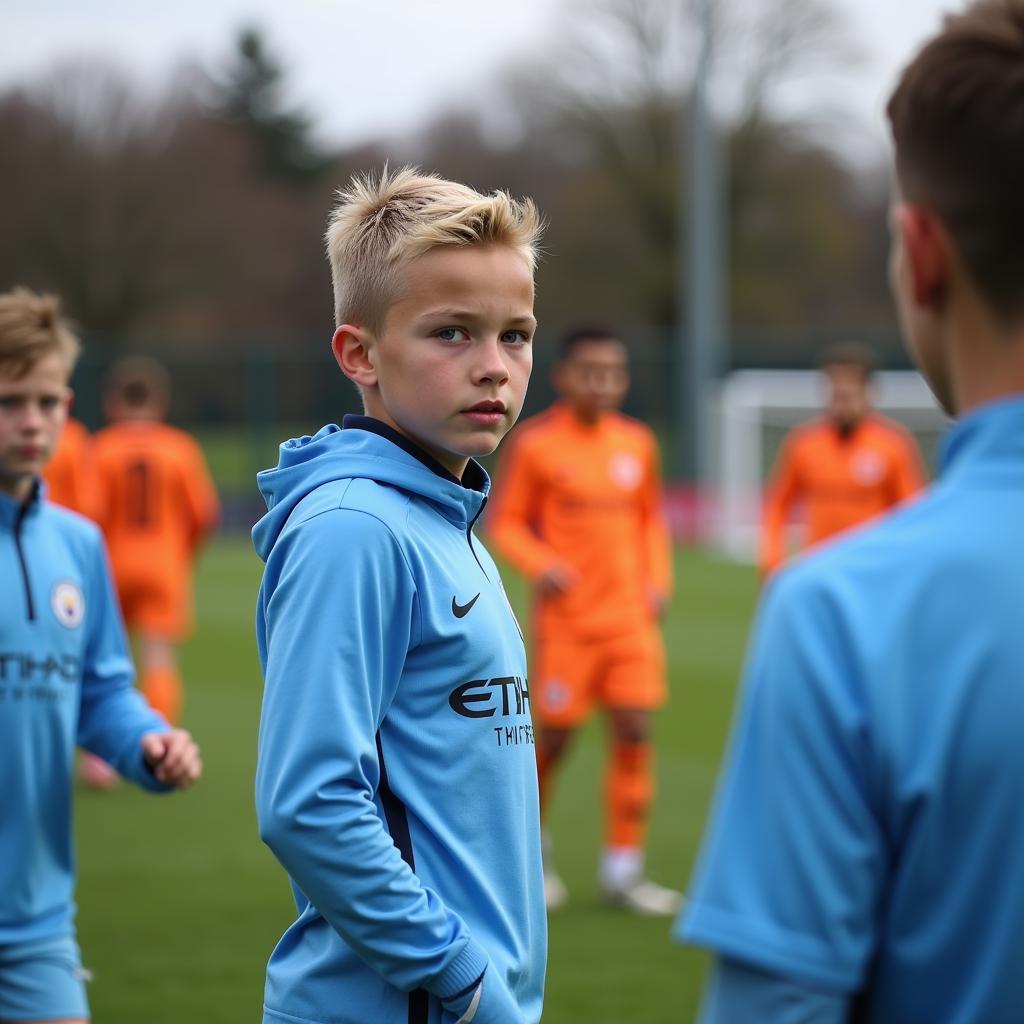 Alfie Haaland training with Manchester City academy