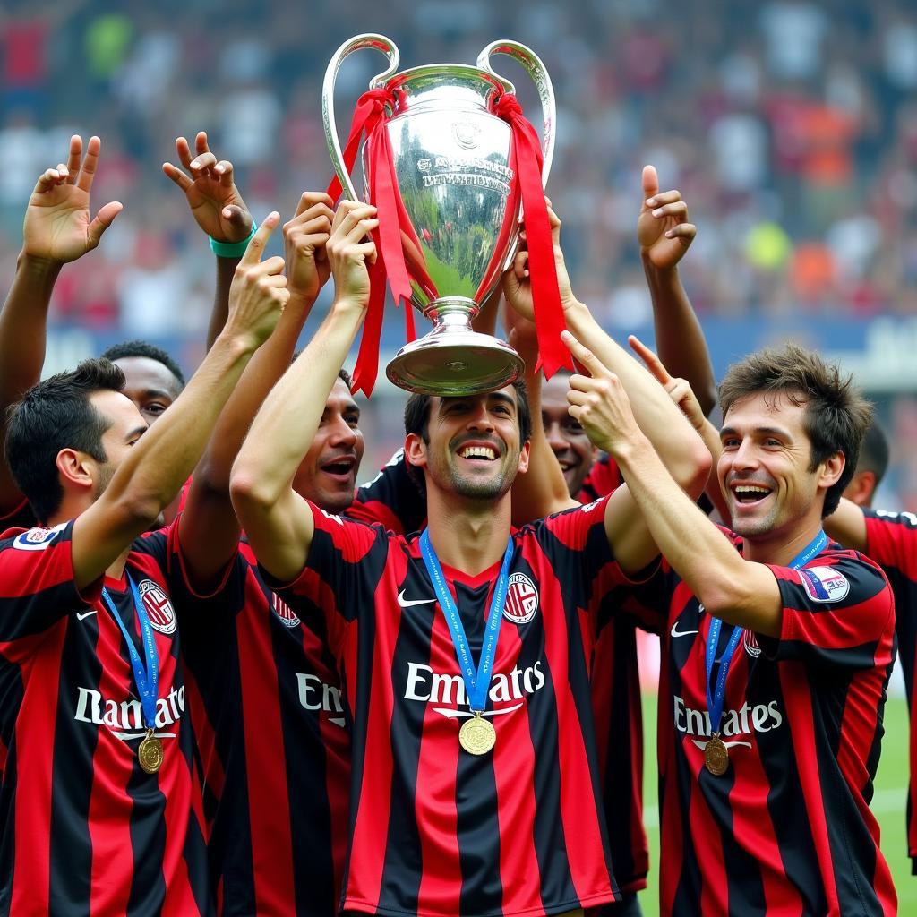 Shevchenko celebrating a Champions League win with AC Milan