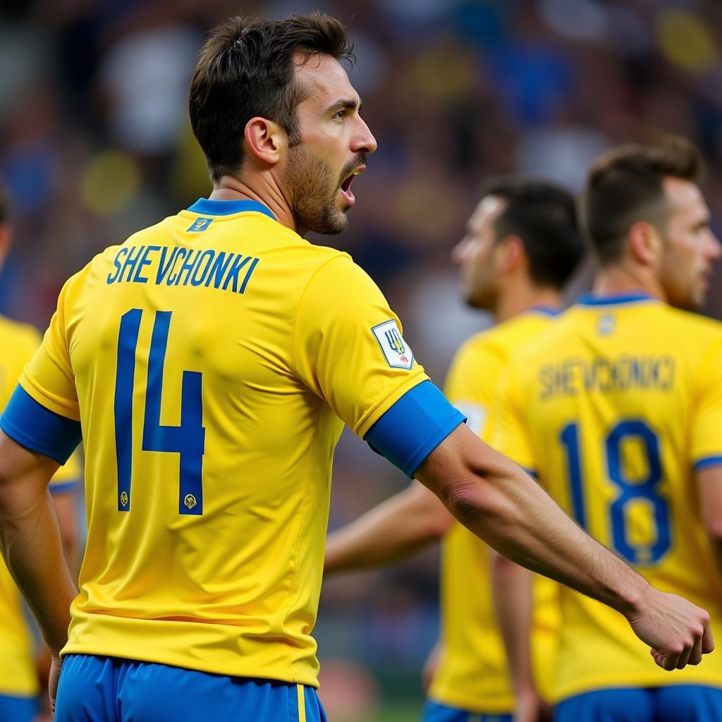 Shevchenko captaining the Ukraine national team