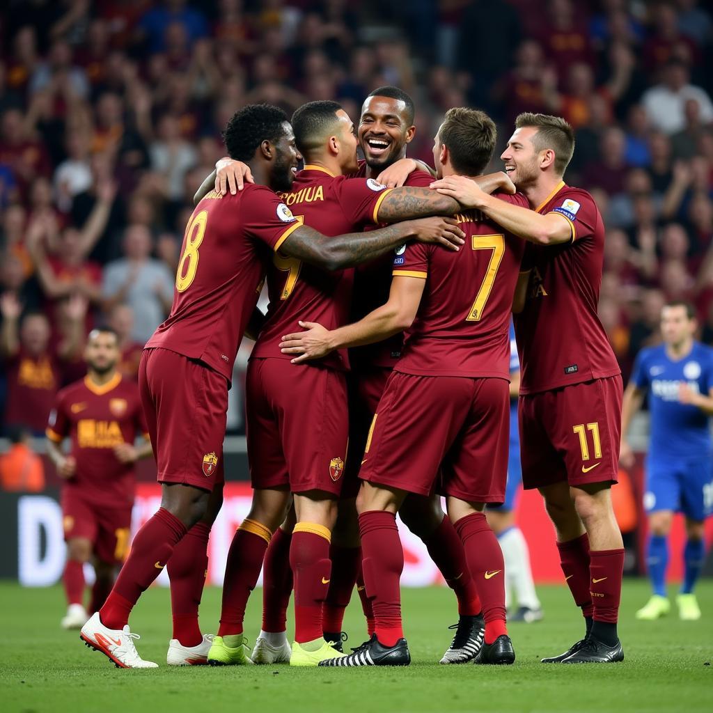 AS Roma players celebrating a goal after a successful attack