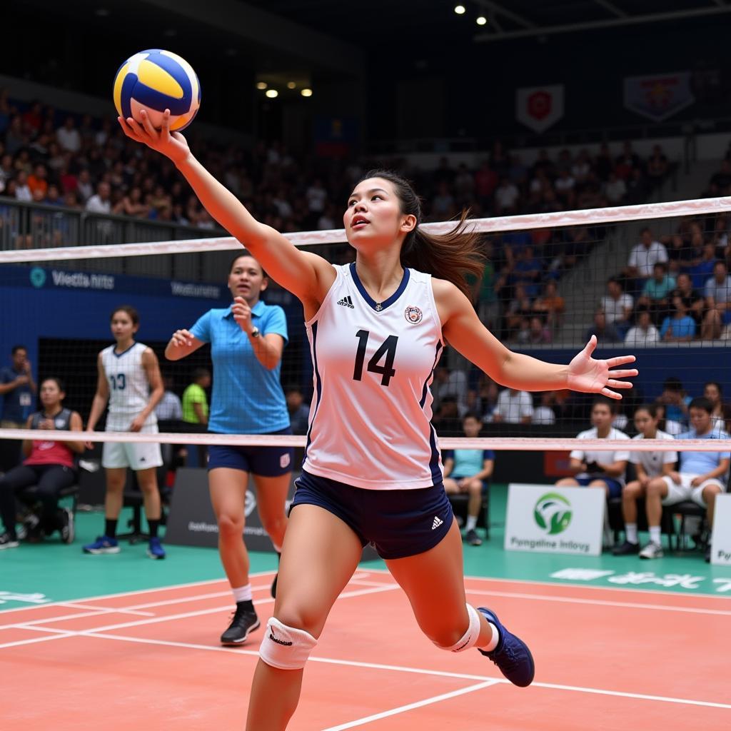 Ayumi Yoshida demonstrating her powerful spiking technique