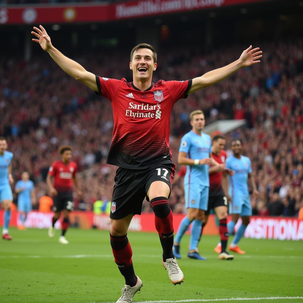 Ba player celebrating a goal with teammates