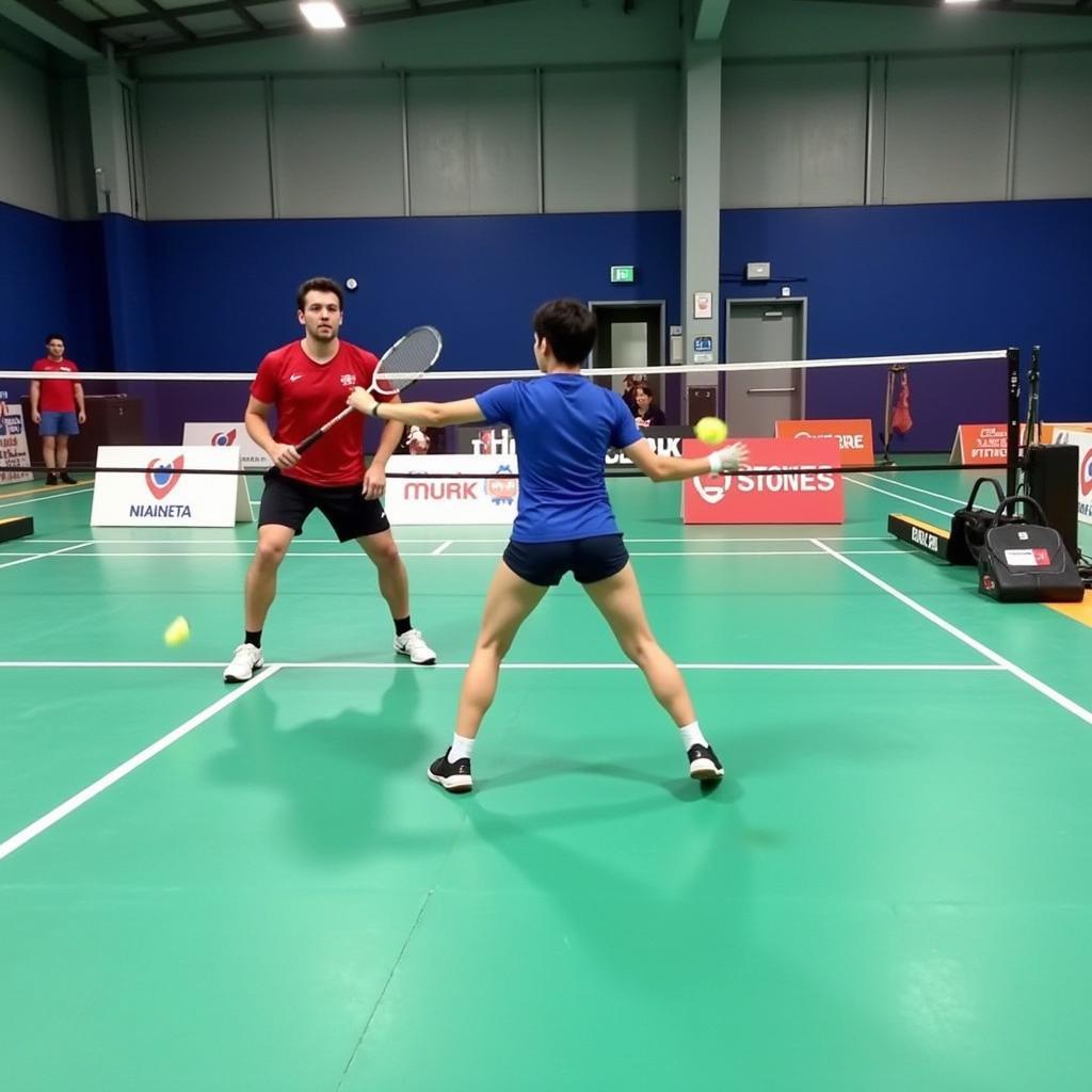 Badminton Players Practicing Backhand Defense Drills