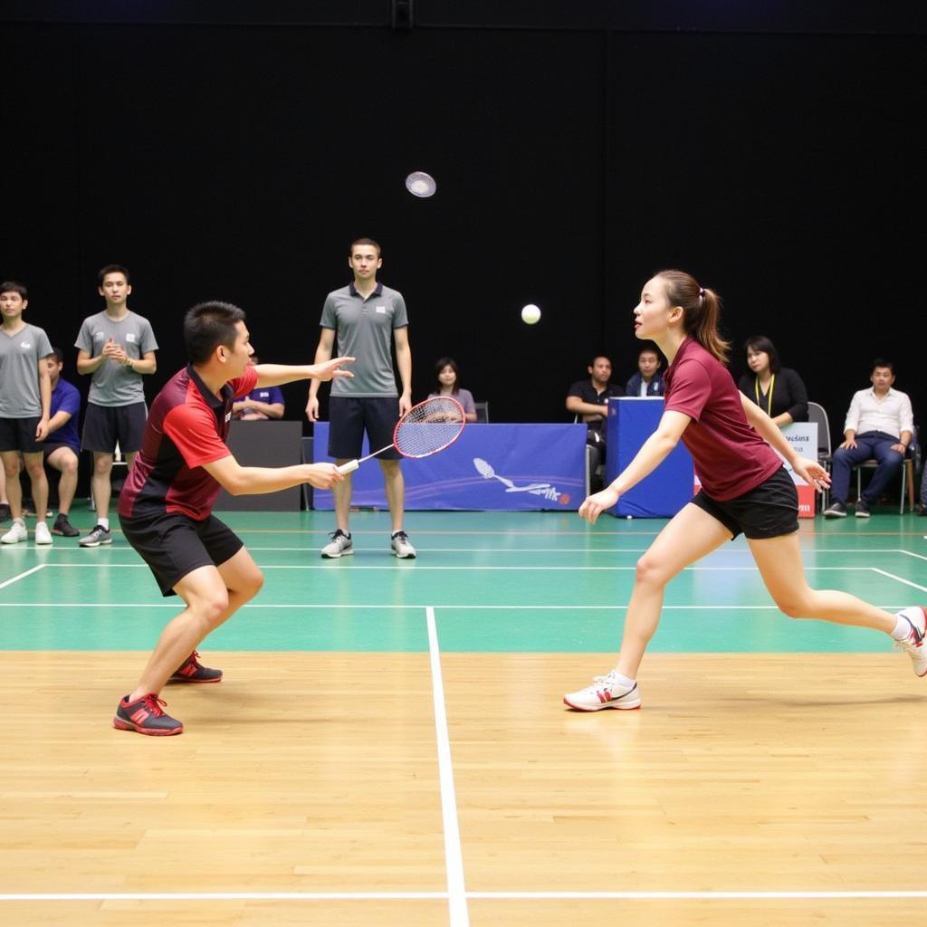 Badminton court in Chuong Duong, Thu Duc with players enjoying a game.