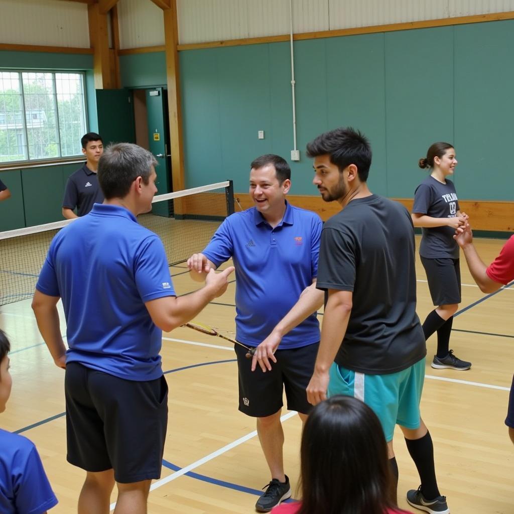 Badminton players in District 9 interacting and enjoying the game.