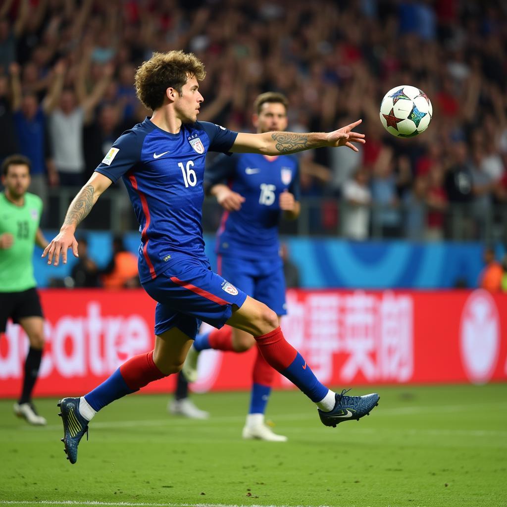 Benjamin Pavard scoring his iconic volley against Argentina in the 2018 World Cup