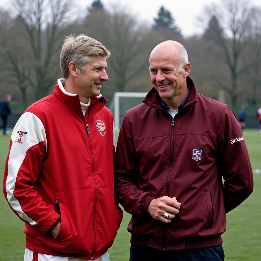 Arsène Wenger and Dennis Bergkamp during their time at Arsenal.