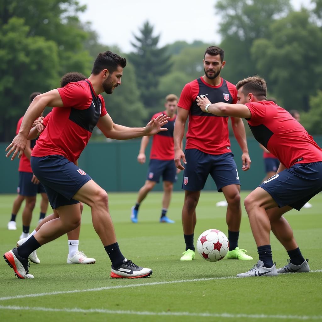 Top Football Players Engaging in a Rigorous Training Session