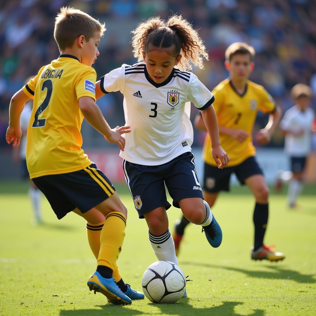 Bmoore player showcasing their impressive dribbling skills during a match, demonstrating agility and control.