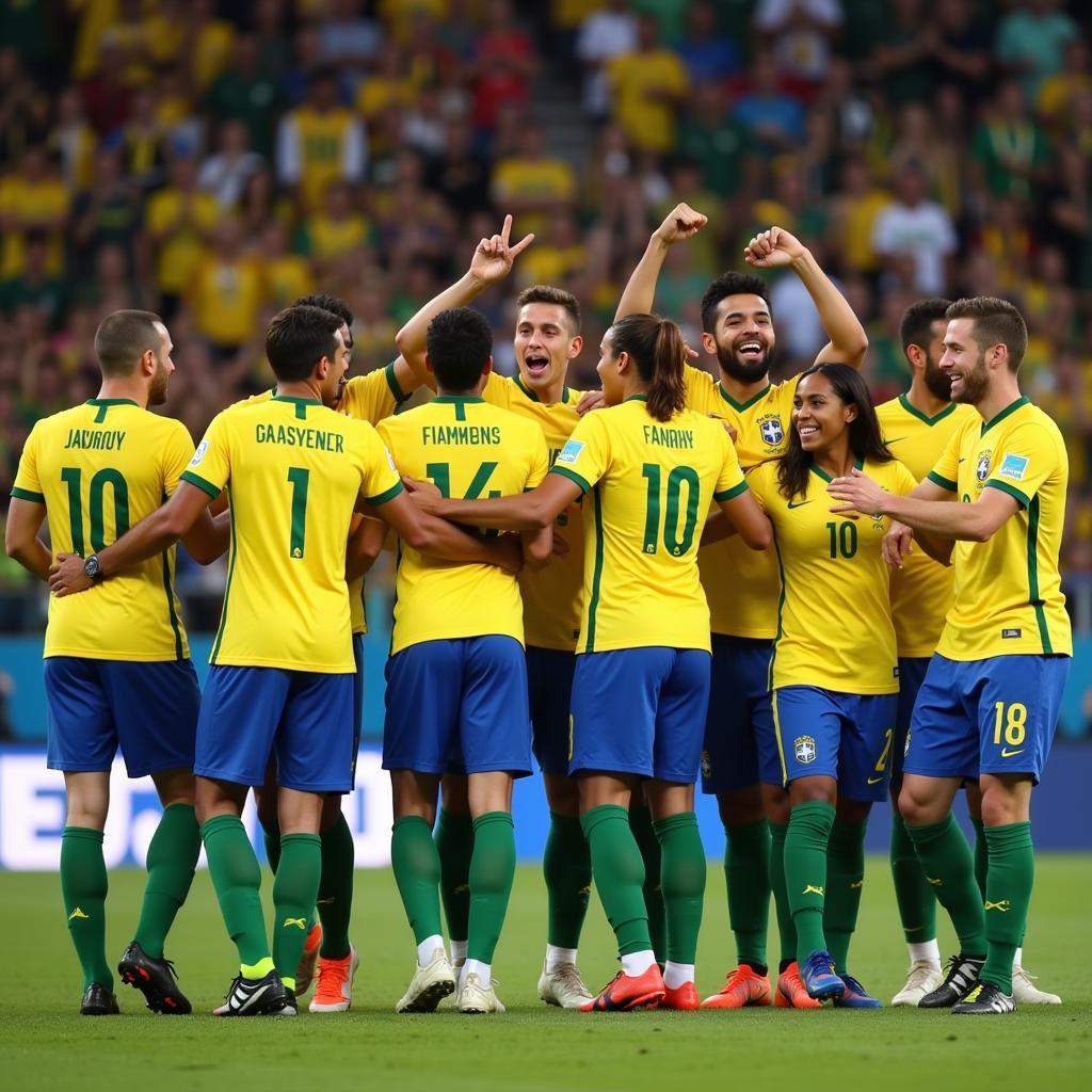 Brazil World Cup Squad Celebration: The team celebrates a victory.