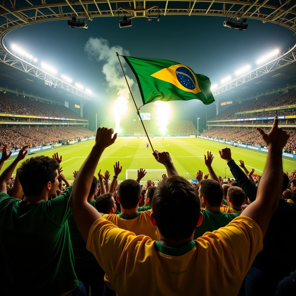 Brazilian Football Fans Celebrating a Goal