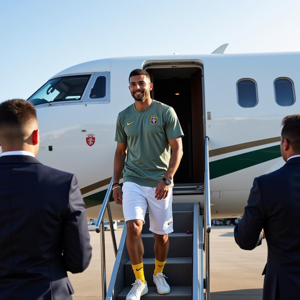 Brazilian Footballer Arriving in Private Jet