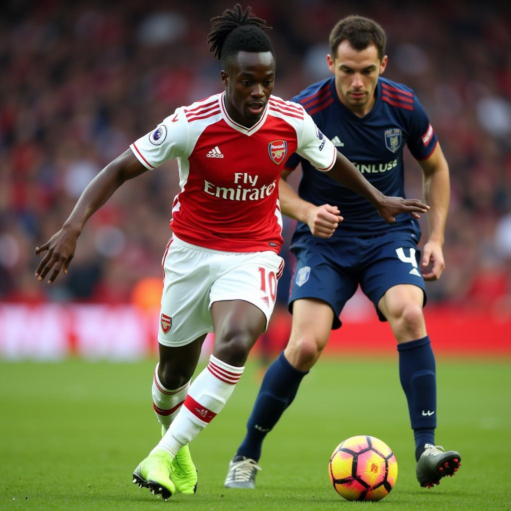 Bukayo Saka Dribbling Past a Defender