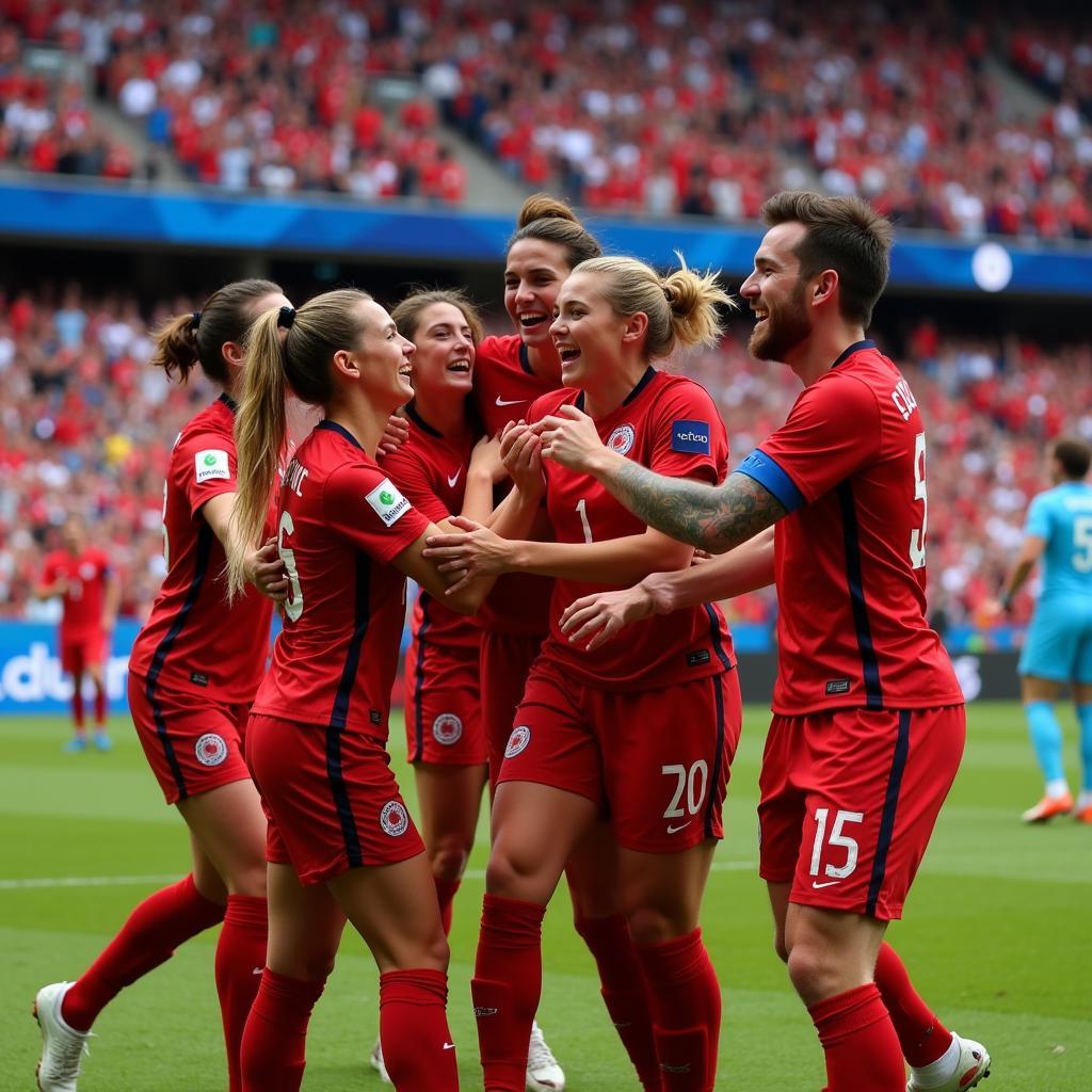 Canadian National Team Celebrating a Goal After Scoring