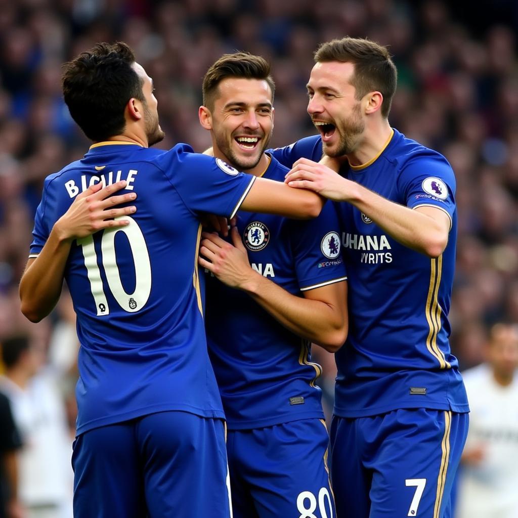 Chelsea forwards celebrating a goal