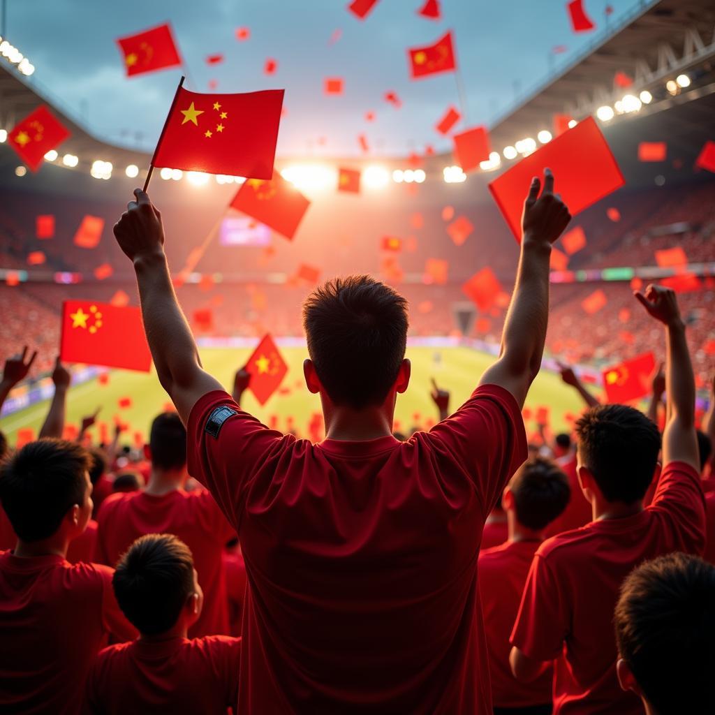 Chinese fans passionately supporting their national team