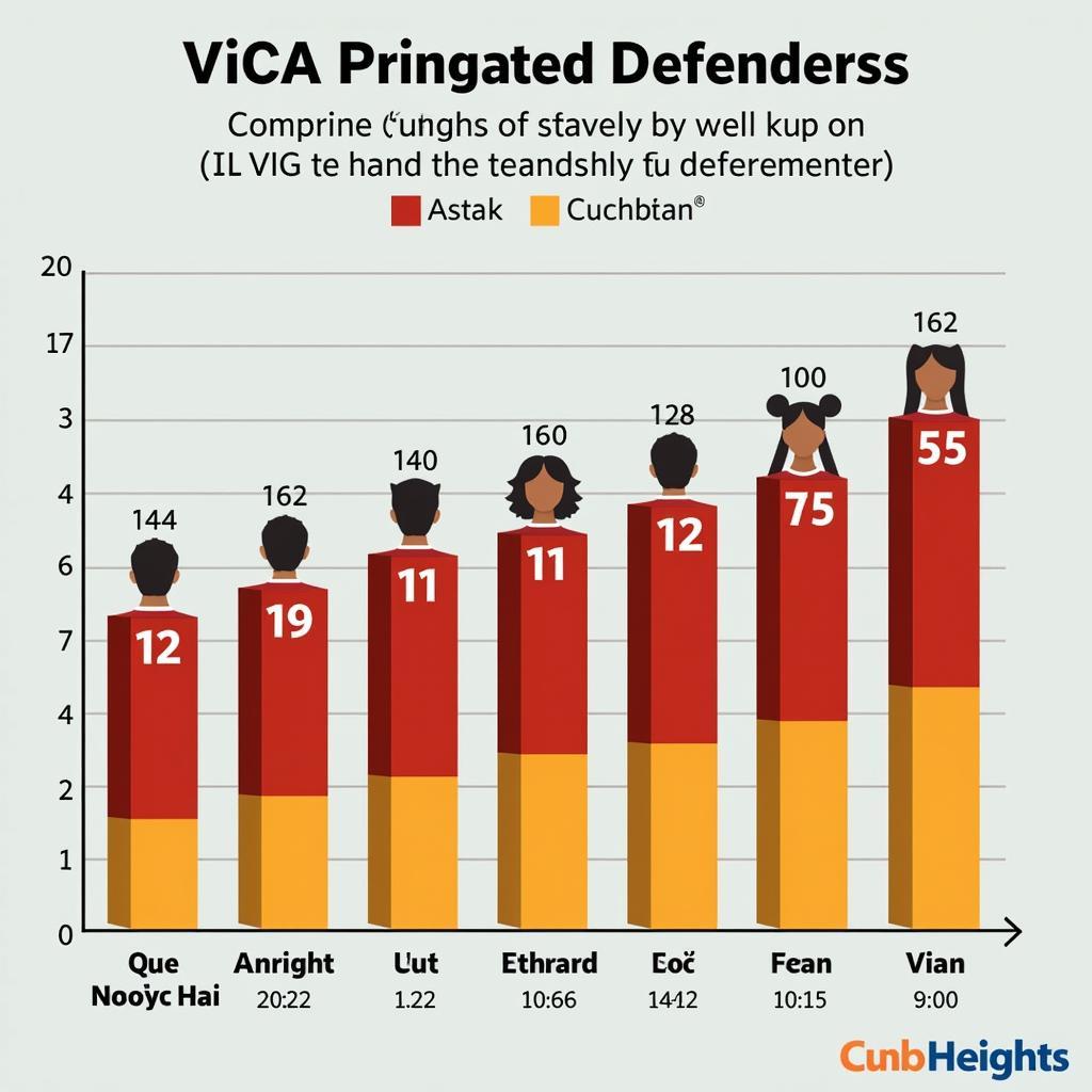 A chart comparing the heights of different football defenders, including Que Ngoc Hai, highlighting the range and average height in the position.