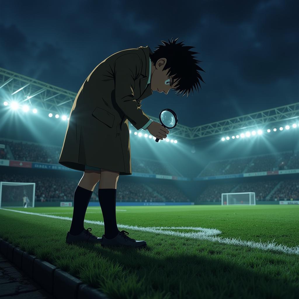 Conan Investigating a Football Pitch