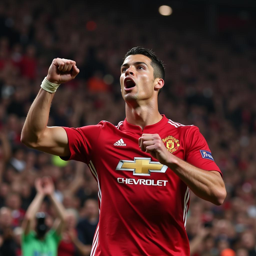 Cristiano Ronaldo celebrating a goal for Manchester United