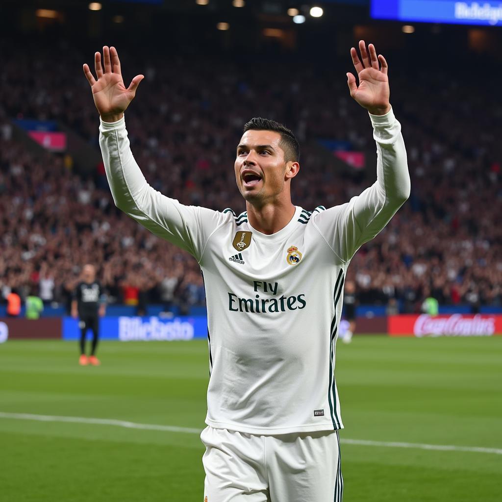 Cristiano Ronaldo celebrating a Champions League goal in 2017