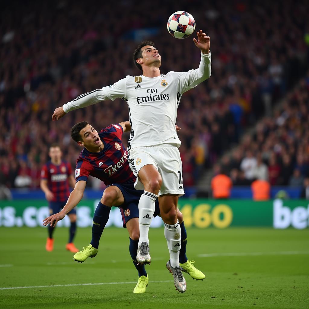 Cristiano Ronaldo scoring a crucial goal in a Champions League match.