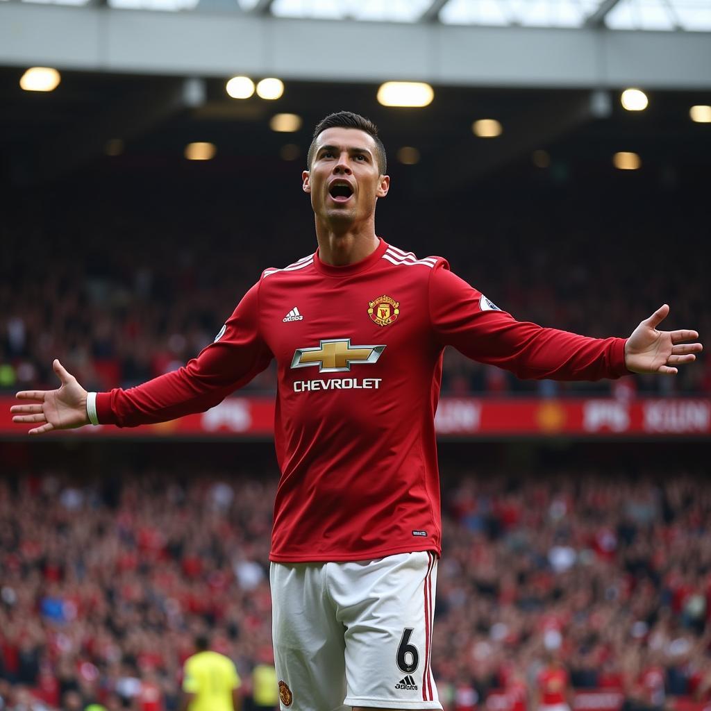 Cristiano Ronaldo celebrating a goal for Manchester United