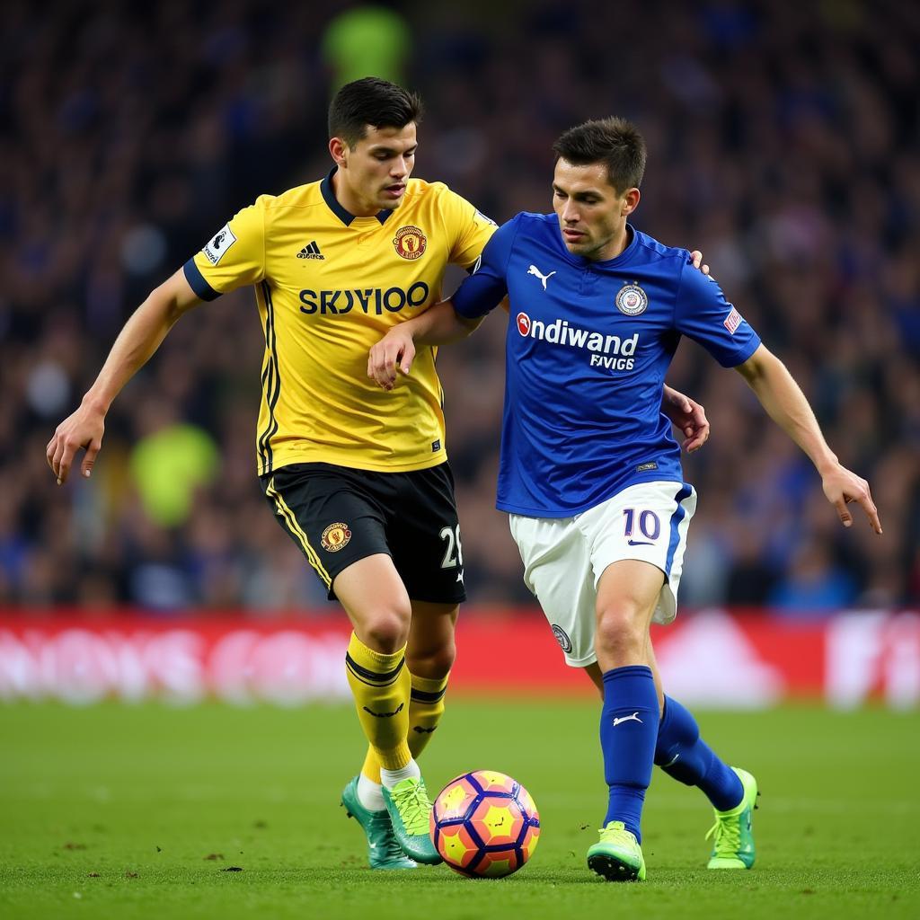 Cucurella and Haaland facing off during a match between Brighton and Manchester City.