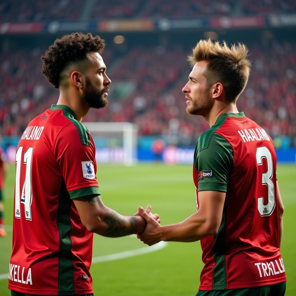 Haaland and Cucurella shaking hands after a match.