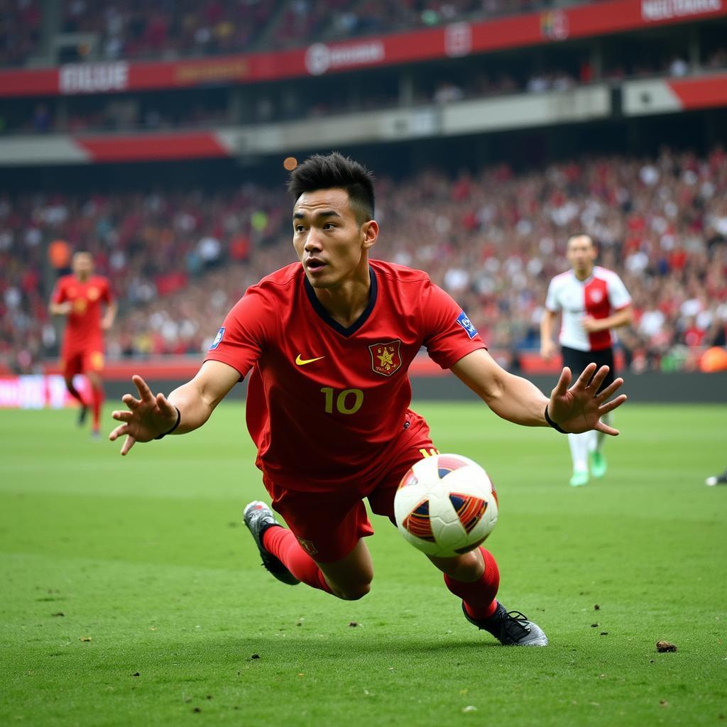 Dang Van Lam, Vietnam's goalkeeper, making a save during a match.