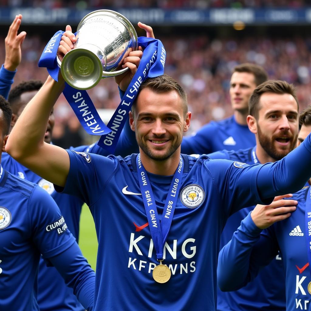 Danny Drinkwater celebrating Leicester City's Premier League title win