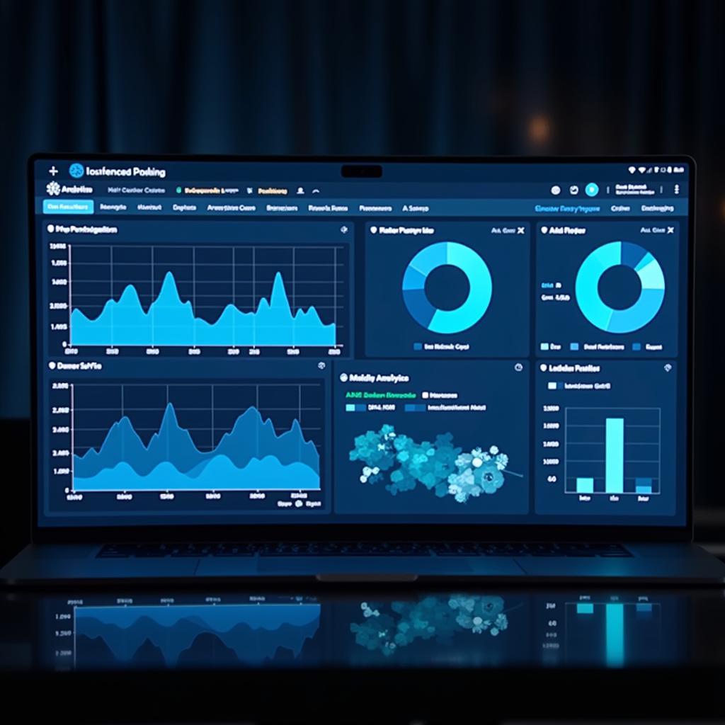 Data and Analytics in Player Performance: Image depicting a screen displaying various performance metrics and visualizations, highlighting the use of data in football analysis.