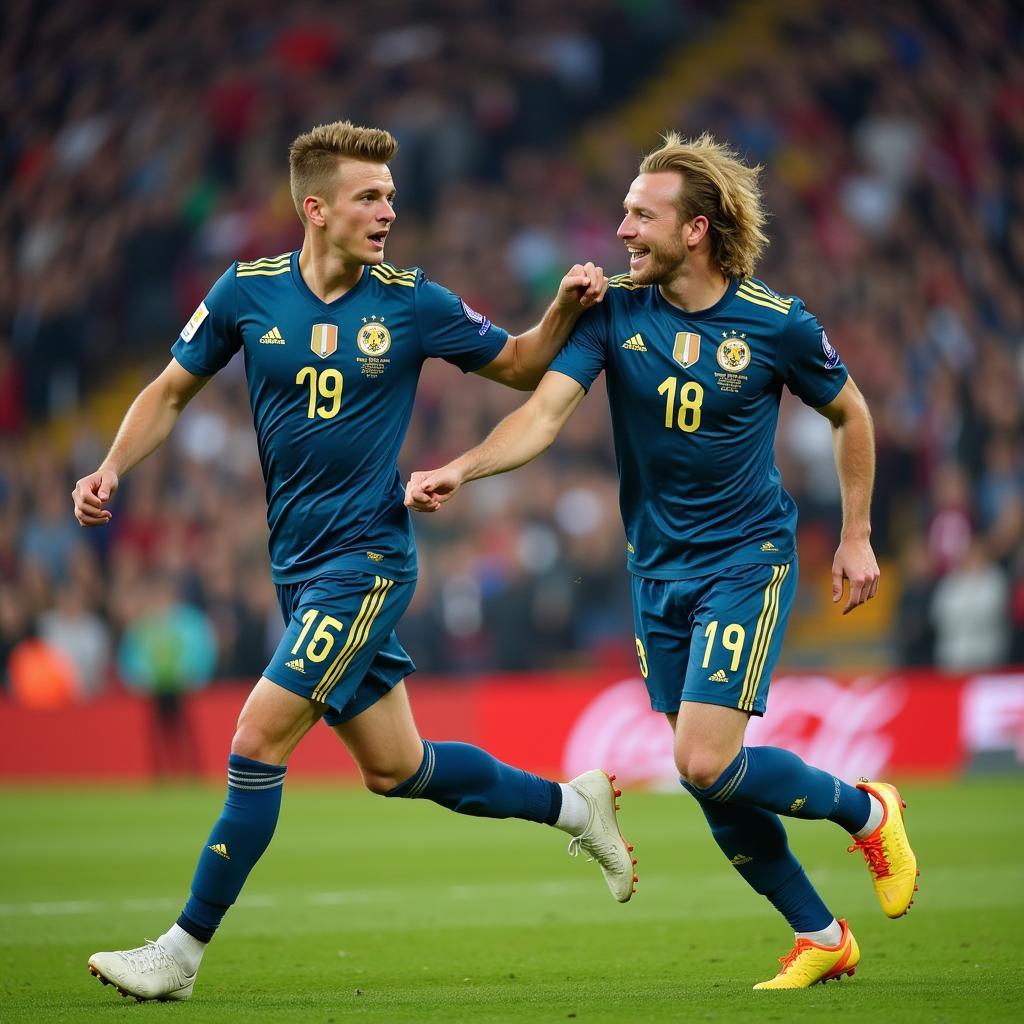 De Bruyne and Haaland celebrating a goal