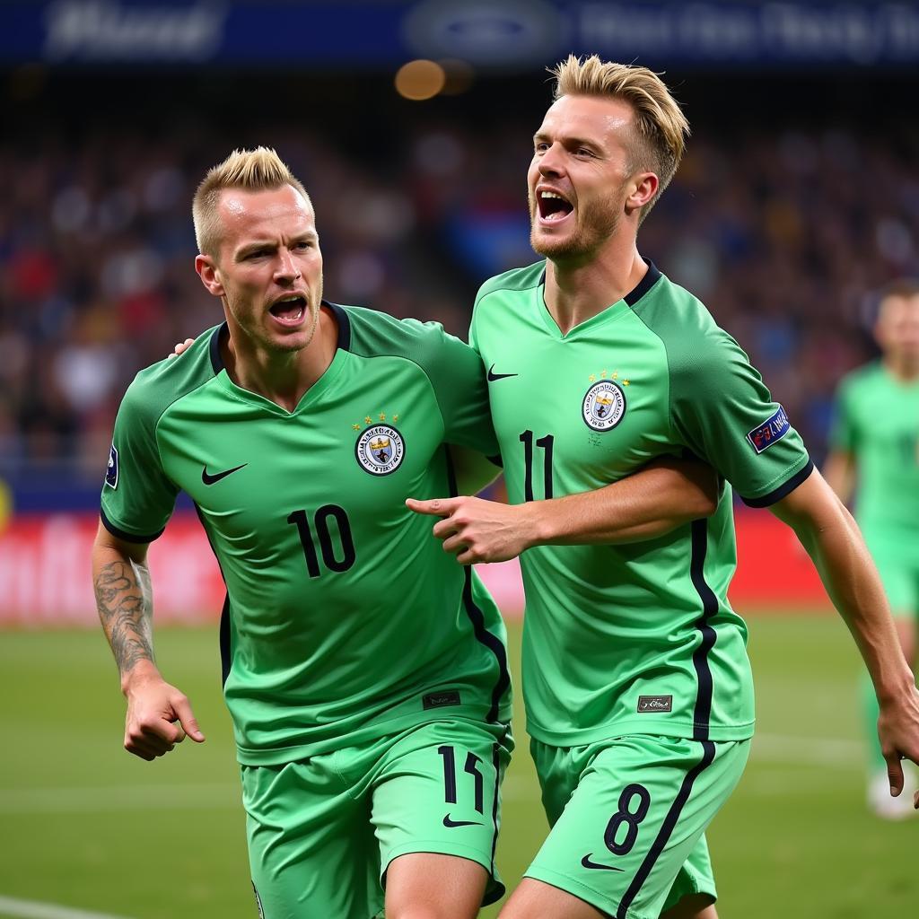 De Bruyne and Haaland celebrating a goal