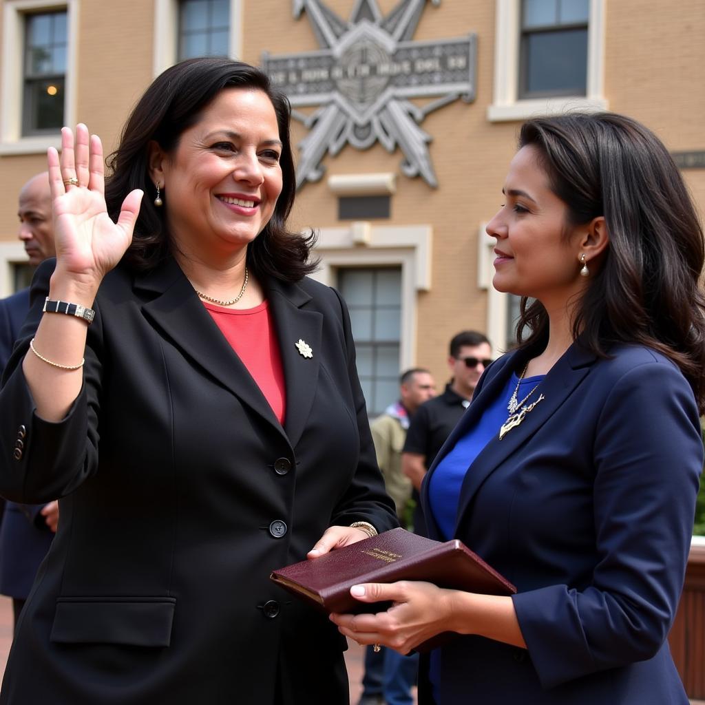 Deb Haaland being sworn in as Secretary of the Interior