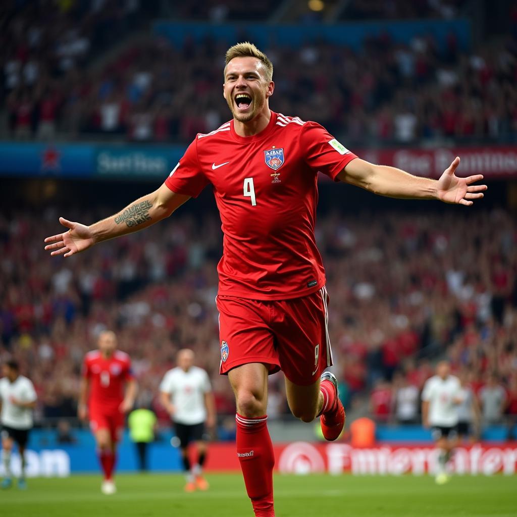 Denis Cheryshev celebrates a goal at the 2018 FIFA World Cup