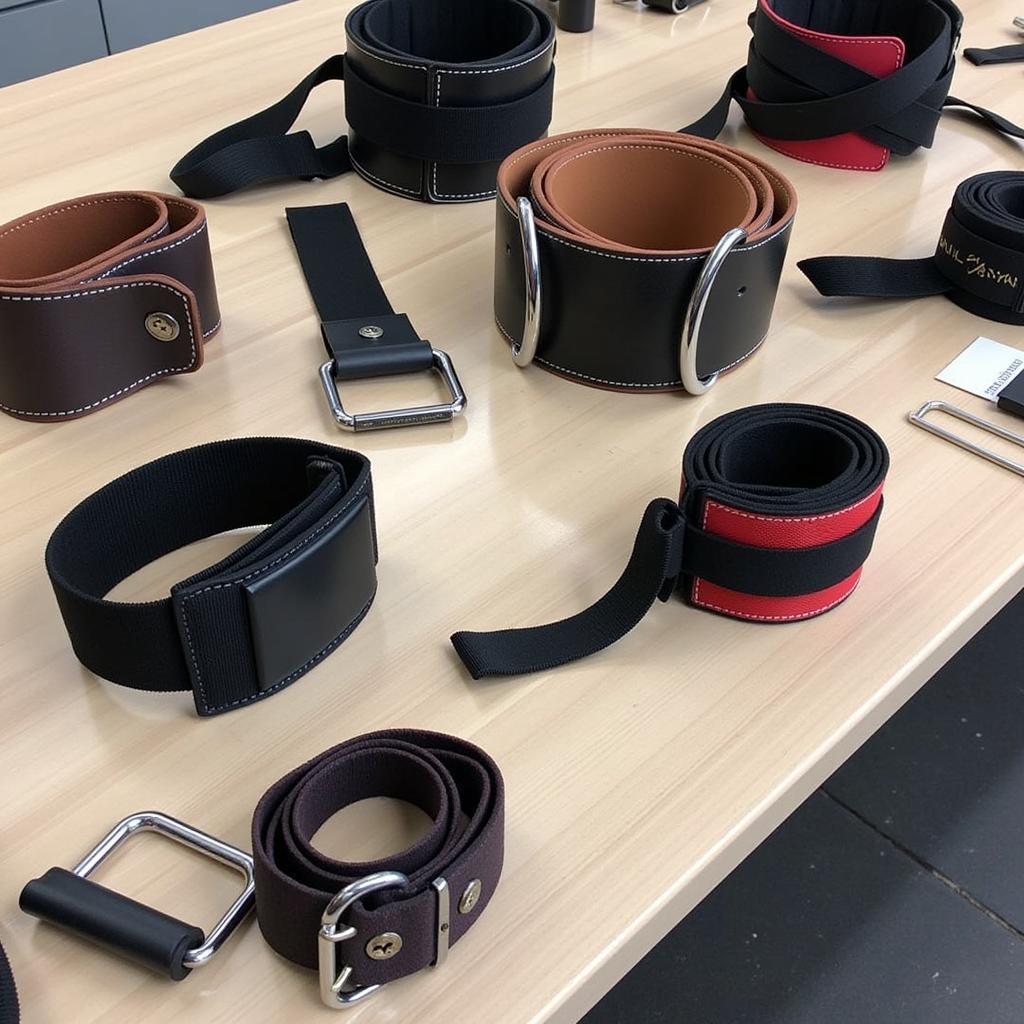 Variety of weightlifting belts used in training