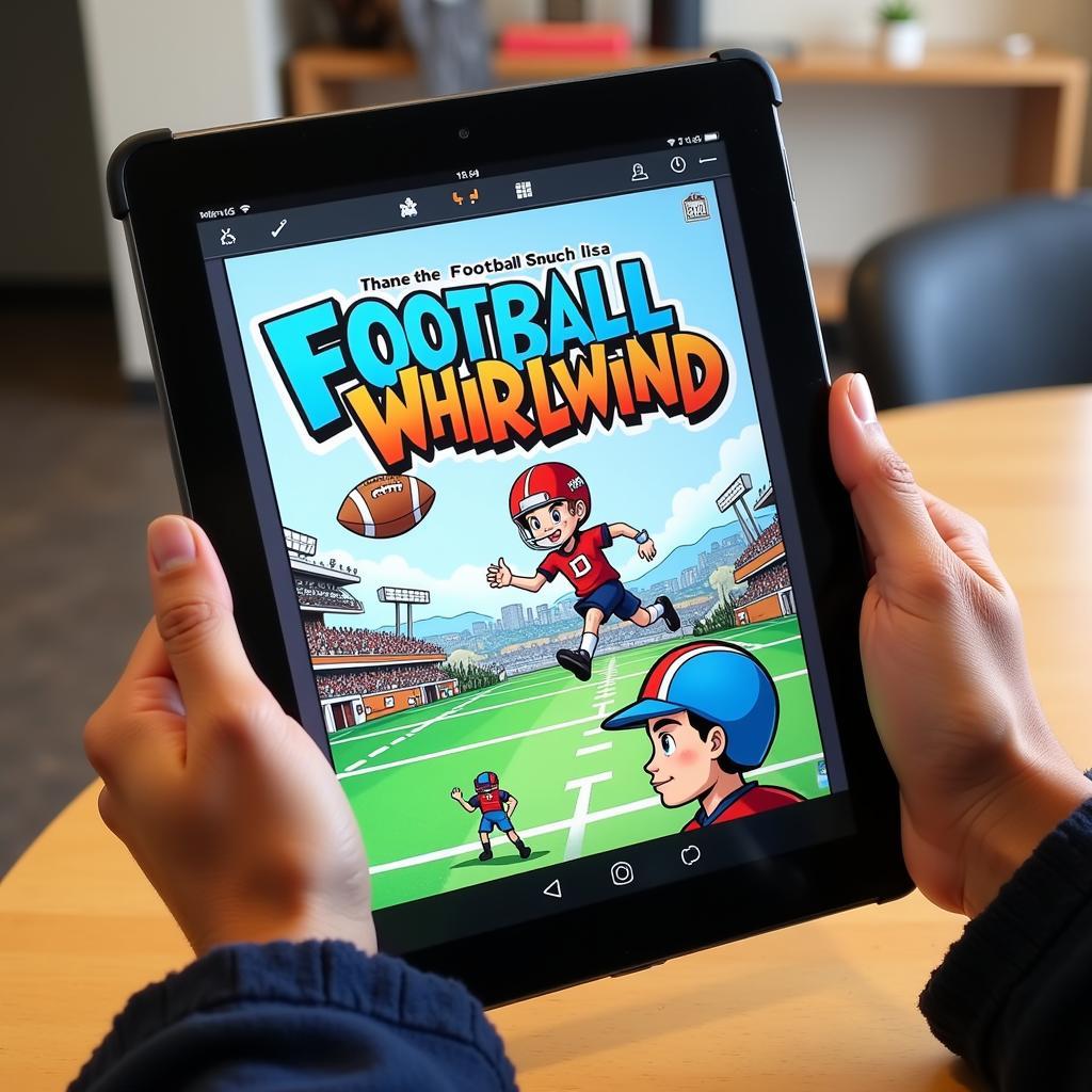 Digital Football Whirlwind Comic on a Tablet